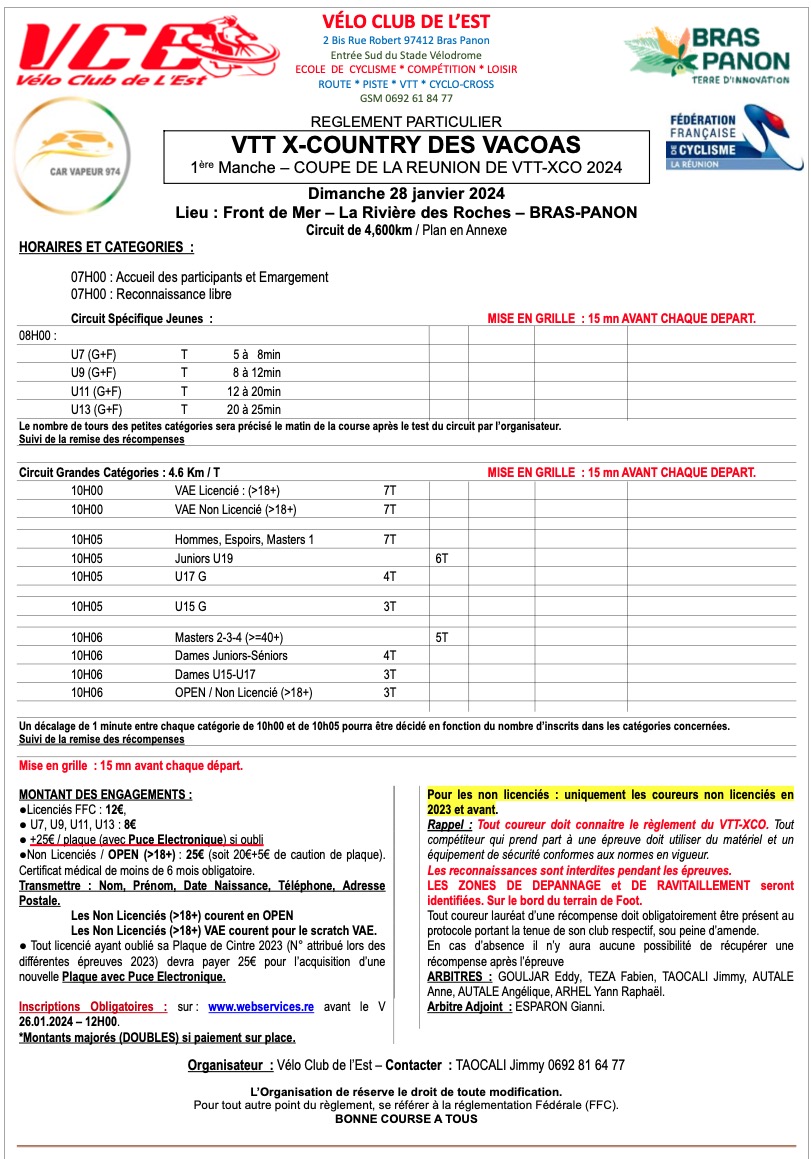 REGLEMENT VTT XC Vacoas VCE 2024