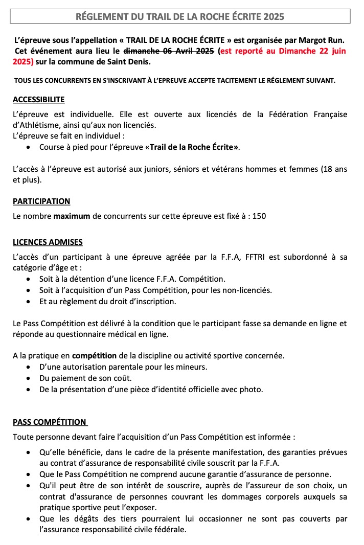 REGLEMENT Trail Roche Ecrite MARGOTRUN